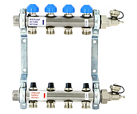 Коллекторная группа из нерж. стали 1" с регулир. и термостатич. вентилями, 4 вых.