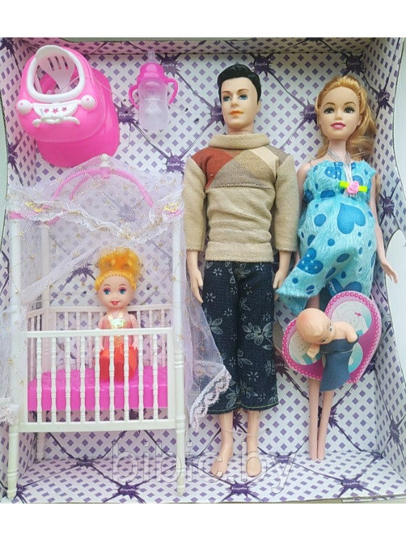 Беременная кукла Барби с мужем и детьми, детский игровой набор кукол для девочек с аксессуарами - фото 4 - id-p203134701