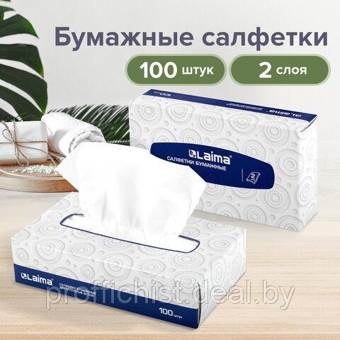 Салфетки косметические 100 штук в картонном боксе, 2-слойные LAIMA 20х20см ЦЕНА БЕЗ НДС