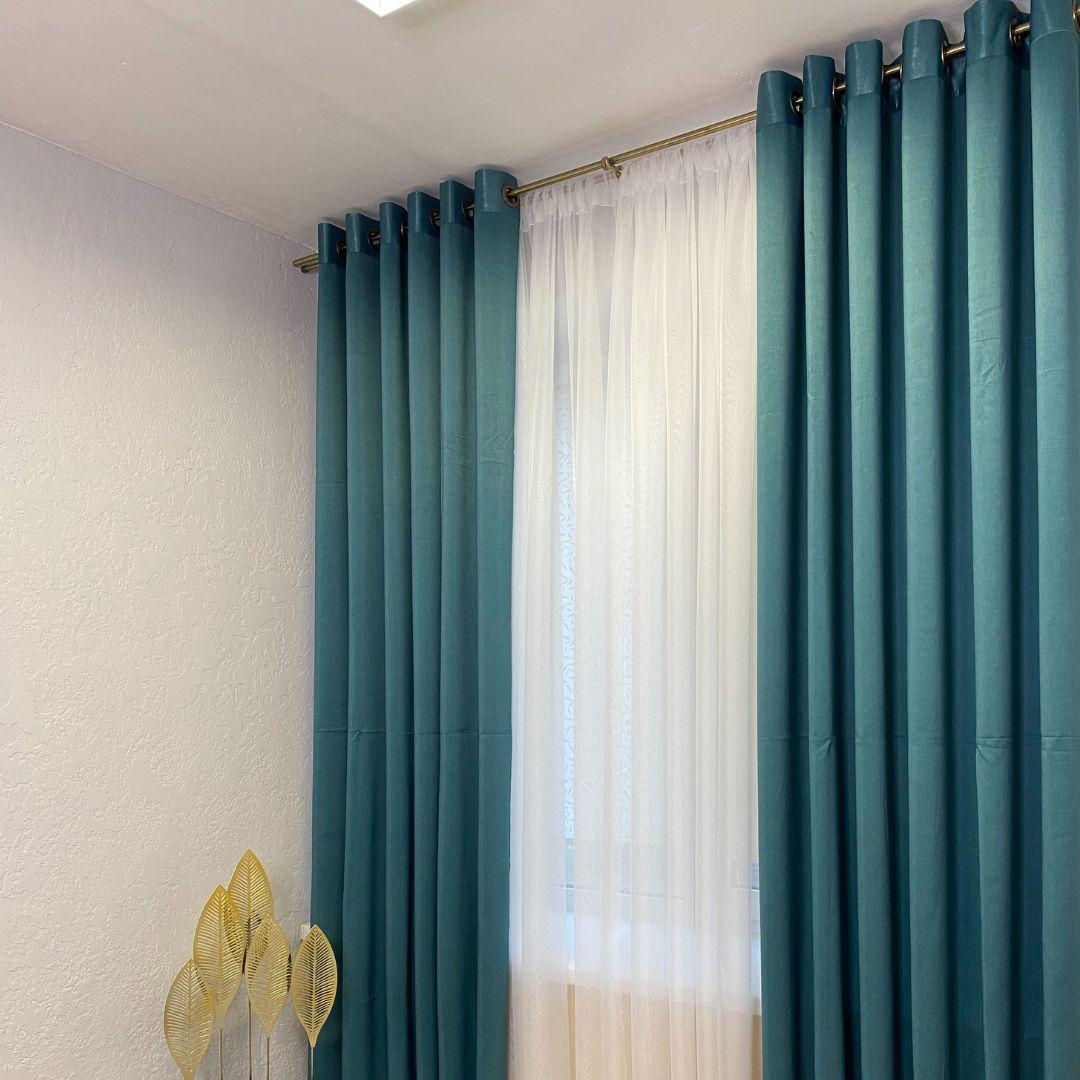 Двухсторонние бирюзовые шторы на люверсах 260 на 360 см в гостиную - фото 2 - id-p203208000