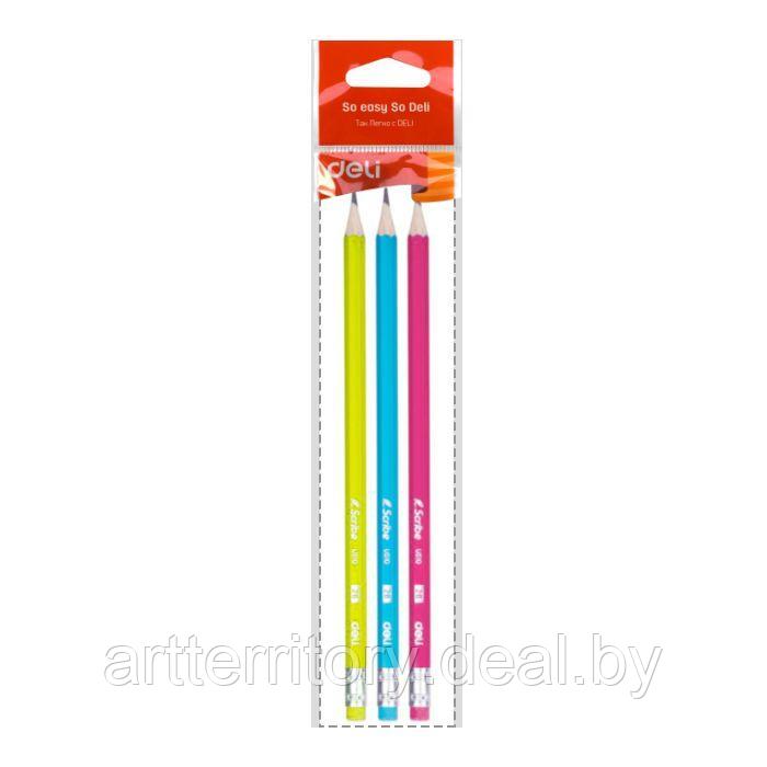 Набор карандашей с ластиком DELI U51000 (3 штуки, 2В) - фото 1 - id-p203135361