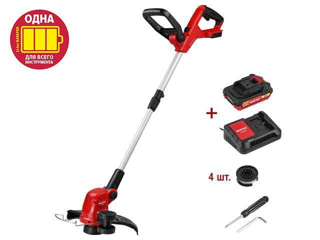 Триммер WORTEX TB 3018 с акб и зу ALL1 (18 В, телескоп. штанга, рег.угол  0-60°, автомат.голова, 1,6 мм леска,