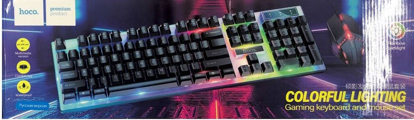 Клавиатура и мышь набор Hoco GM18 игровая с подсветкой, цвет: черный - фото 1 - id-p203150906