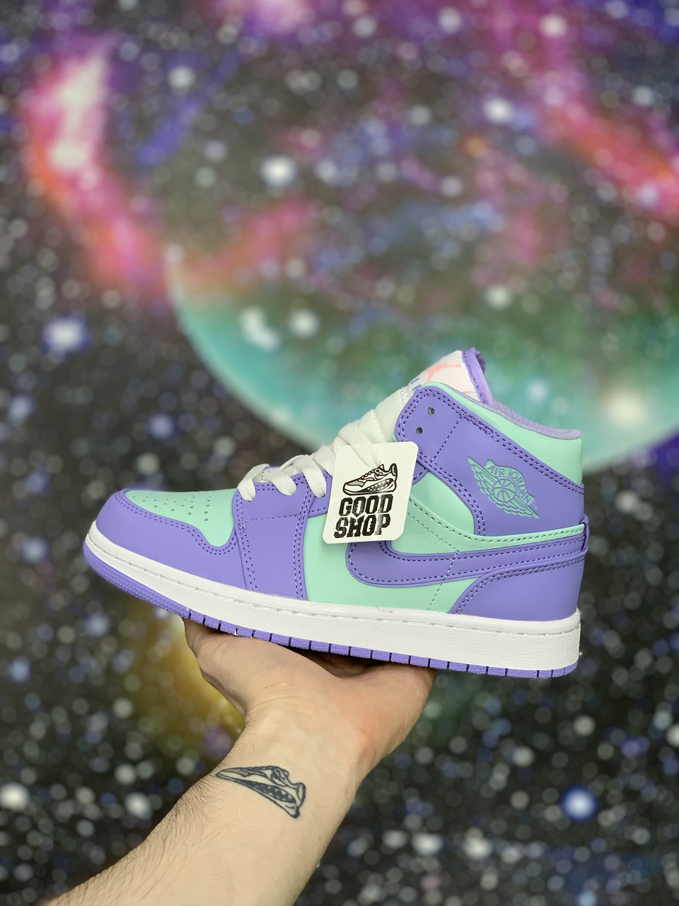 Кроссовки Air Jordan Retro 1 Purple Green Mid