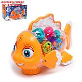 Рыбка "Шестерёнки", свет и звук, работает от батареек, цвет оранжевый