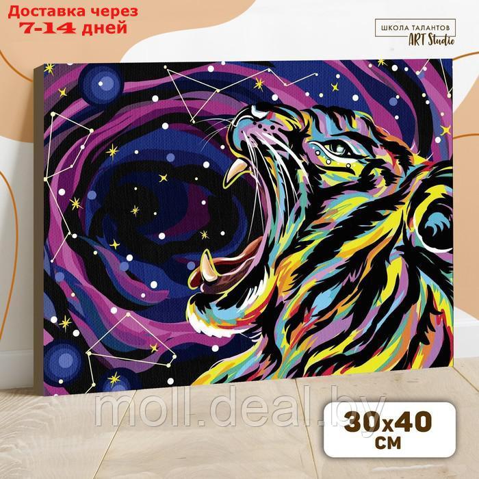 Картина по номерам на холсте с подрамником "Космический тигр" 30*40 см