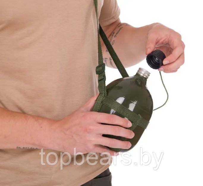 Армейская алюминиевая фляжка (фляга) с ремнем для переноски, 1 литр - фото 8 - id-p203162397