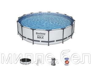 Каркасный бассейн Steel Pro МАХ, круглый,  457х107 см + фильтр-насос, лестн., тент, BESTWAY