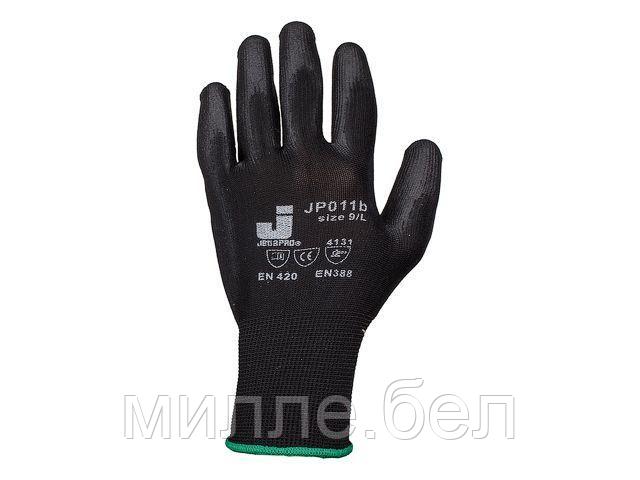 Перчатки нейлон, полиуретановое неполн. покрытие, р.M, черные, Jeta Safety