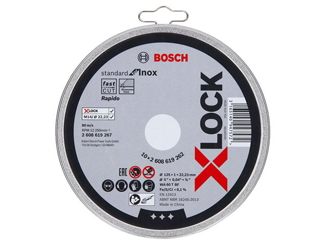 Круг отрезной 125х1.0x22.2 мм для нерж. стали X-LOCK Standard BOSCH (10 шт.) ( прямой)