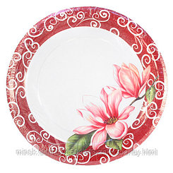 Тарелка одноразовая мелкая бумажная д23см "Розовая орхидея", 8 штук в упаковке (Россия)