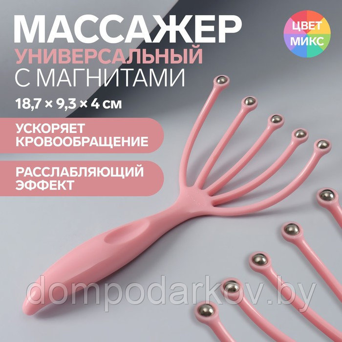 Массажёр, универсальный, 5 магнитных шара, 19 × 9,3 × 3.5 см, цвет МИКС