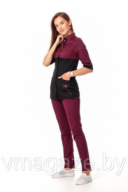 Медицинский жакет, женский (отделка баклажан, цвет черный) - фото 5 - id-p198341962