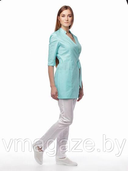 Медицинский жакет, женский (цвет бирюза) - фото 2 - id-p198342316