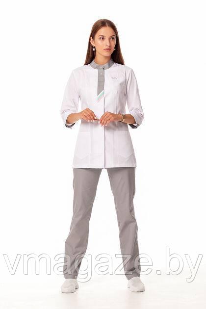 Медицинский жакет, женский (цвет белый,отделка-серая) - фото 1 - id-p198176308