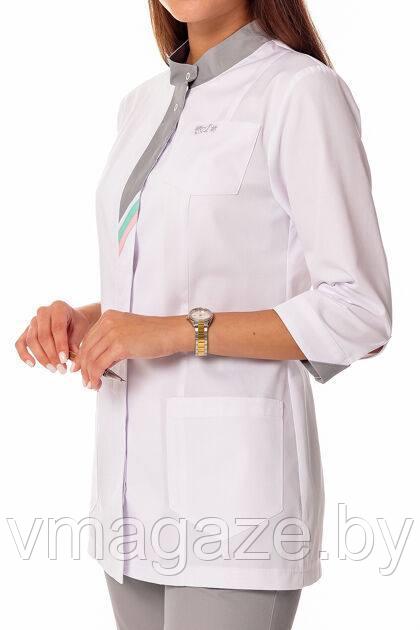 Медицинский жакет, женский (цвет белый,отделка-серая) - фото 6 - id-p198176308