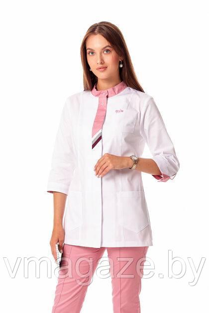 Медицинский жакет, женский (цвет белый,отделка-розовая) - фото 1 - id-p198179675