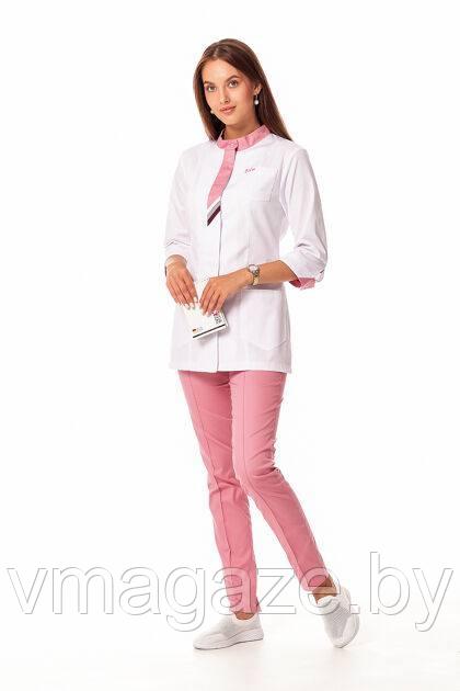 Медицинский жакет женский (цвет белый,отделка-розовая) - фото 4 - id-p198179675