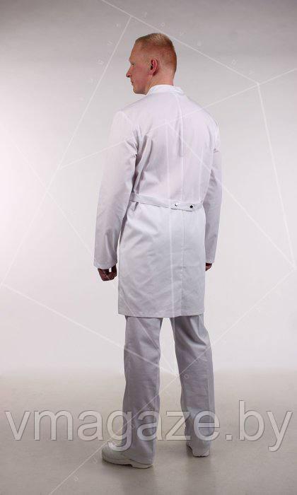 Медицинский халат, мужской (отделка синяя, цвет белый) - фото 4 - id-p176524081