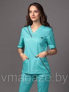 Медицинская женская блуза со стрейчем(приталенная, цвет бирюза)