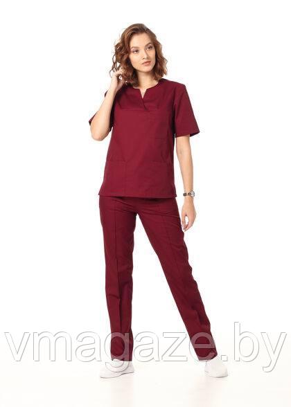 Медицинская женская блуза хирургичка (цвет бордовый) - фото 2 - id-p198359012
