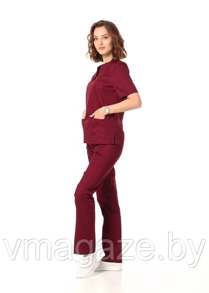 Медицинская женская блуза хирургичка (цвет бордовый) - фото 3 - id-p198359012