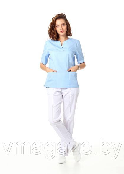 Медицинская женская блуза хирургичка (цвет голубой) - фото 2 - id-p198362045