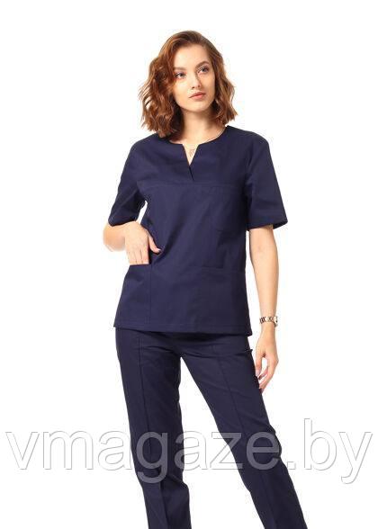 Медицинская женская блуза хирургичка (цвет темно-синий) - фото 1 - id-p198362395
