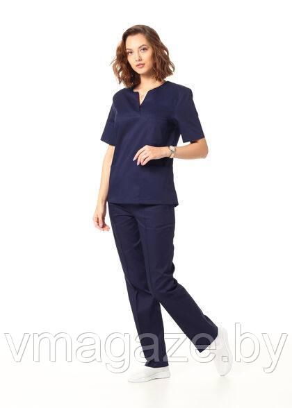 Медицинская женская блуза хирургичка (цвет темно-синий) - фото 2 - id-p198362395