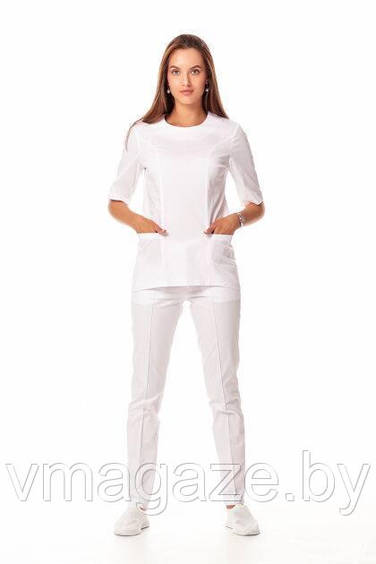 Медицинская женская блуза на молнии с поясом (цвет белый) - фото 3 - id-p198364053