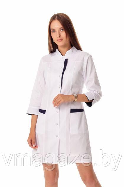 Медицинский халат,женский(цвет белый темно-синяя отделка) - фото 4 - id-p198050610