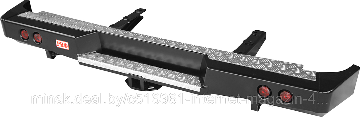 Бампер РИФ силовой задний ГАЗ Соболь с квадратом под фаркоп и фонарями лифт 50 мм - фото 1 - id-p203251361