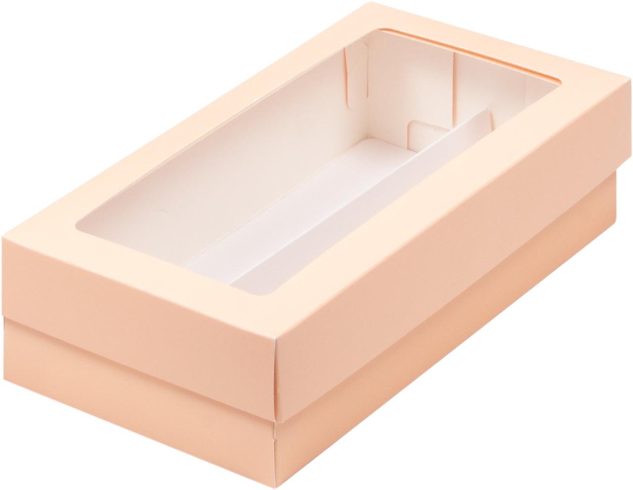 Коробка для макарон и др.сладостей с фигурным окном, Персиковая, 210х110х h55 мм - фото 1 - id-p173116475