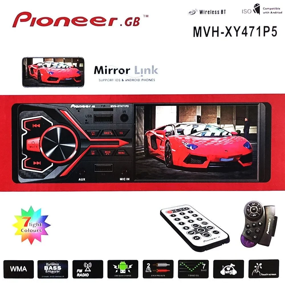 Автомагнитола с экраном 1 DIN Pioneer MVH-XY471P5 MP5 Джойстик, пульт и 7 цветов подсветки Bluetooth, SD/MMC - фото 1 - id-p97090151