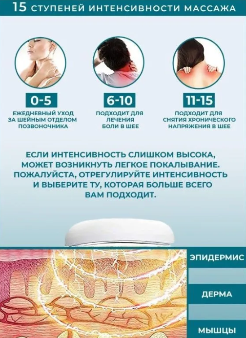 Электроимпульсный массажер для шеи Smart Neck Massager JT-66 (6 массажных головок, 15 режимов интенсивности) / - фото 7 - id-p203269844