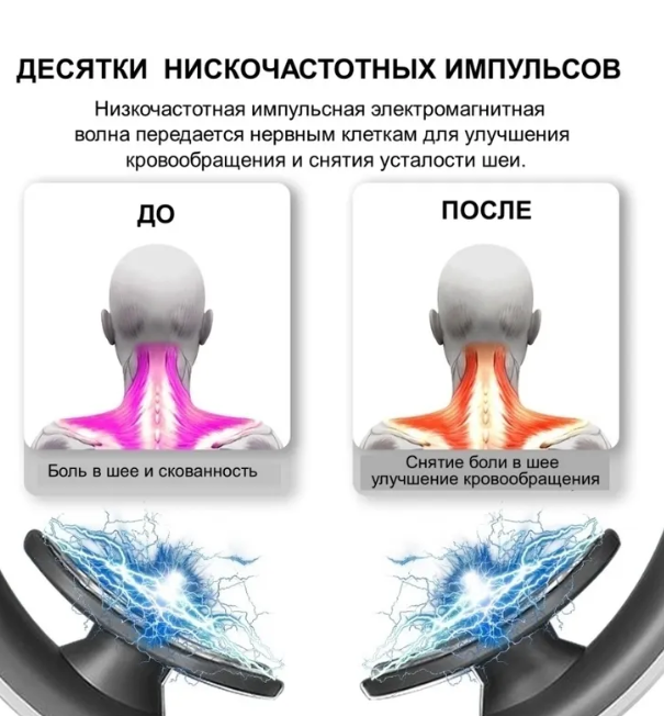 Электроимпульсный массажер для шеи Smart Neck Massager JT-66 (6 массажных головок, 15 режимов интенсивности) / - фото 5 - id-p203269844