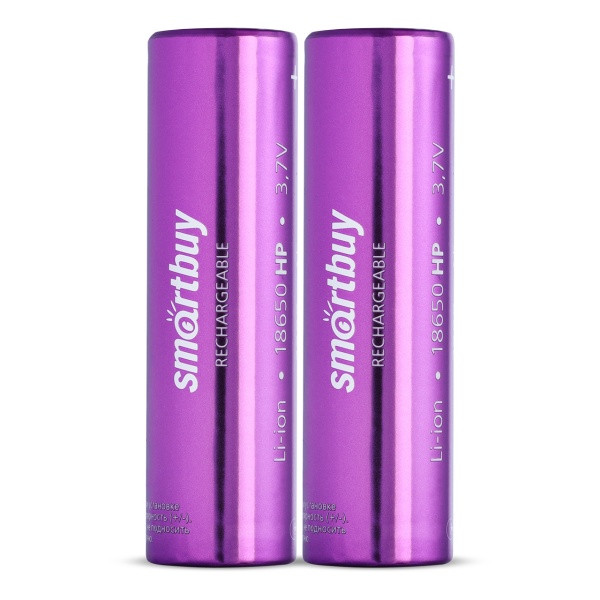 Аккумулятор 18650 2000mAh высокотоковый - Smartbuy SBBR-18650-2S2000HP, 3.7v, 18А, Li-Ion, фиолетовый, плоск + - фото 1 - id-p203292513