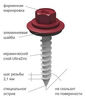 Кровельный cаморез 4,8х19 Grand Line Pro с керамическим покрытием UltraZinc RAL 3005 Красное вино, фото 2