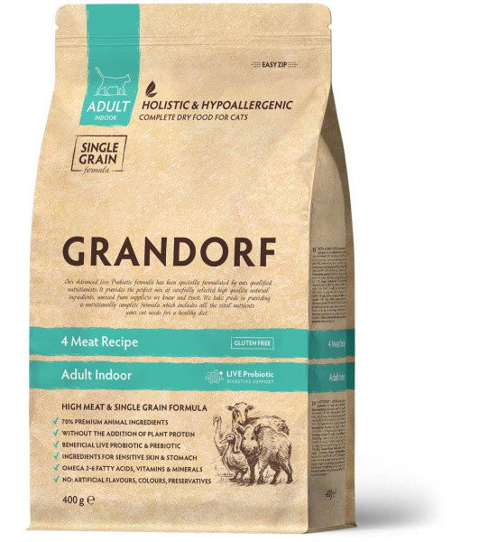 Сухой корм для кошек Grandorf Probiotics Adult Indoor (4 вида мяса) 2 кг - фото 1 - id-p198355329