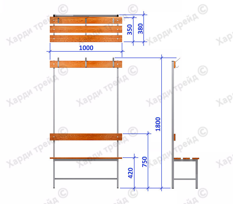 Скамья гардеробная с вешалкой 1,0м - фото 2 - id-p203297651