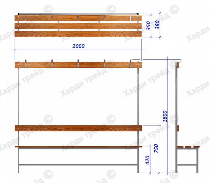 Скамья гардеробная с вешалкой 2.0м - фото 2 - id-p203297764