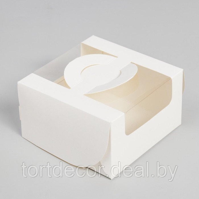 Коробка под бенто-торт с окном, белая, 14*14*8 см - фото 1 - id-p203318213