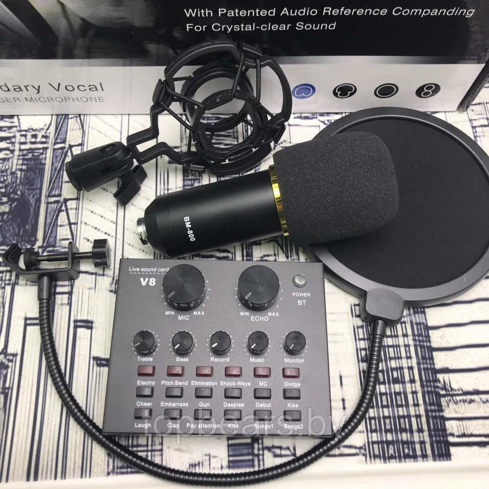 Студийный микрофон для домашней звукозаписи, караоке, стриминга и блогинга BM-800 в комплекте с микшерным - фото 5 - id-p179794815