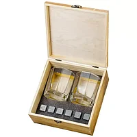Подарочный набор для виски в деревянной шкатулке с камнями AmiroTrend ABW-101