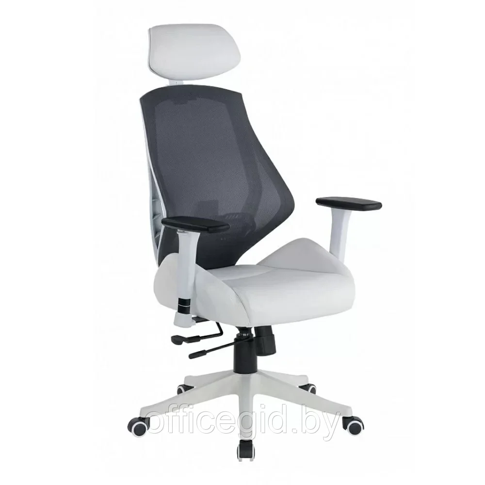 Кресло для руководителя "SPACE", сетка, ткань, экокожа, белый, серый - фото 1 - id-p203426030