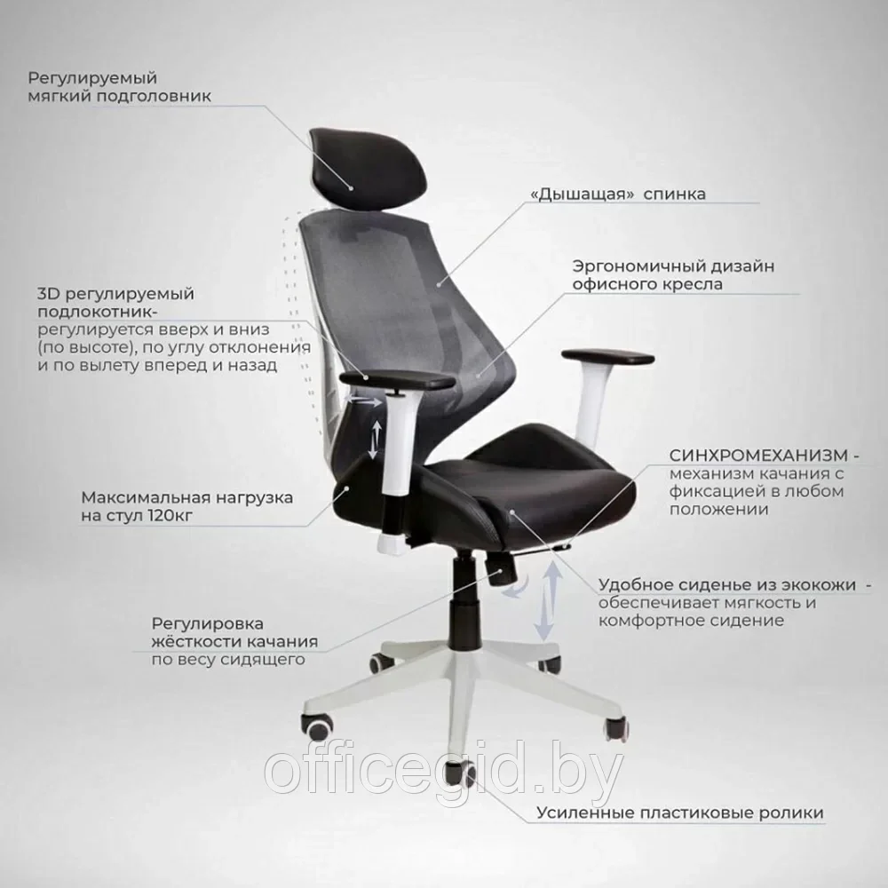 Кресло для руководителя "SPACE", ткань, сетка, экокожа, черный, серый - фото 5 - id-p203426031