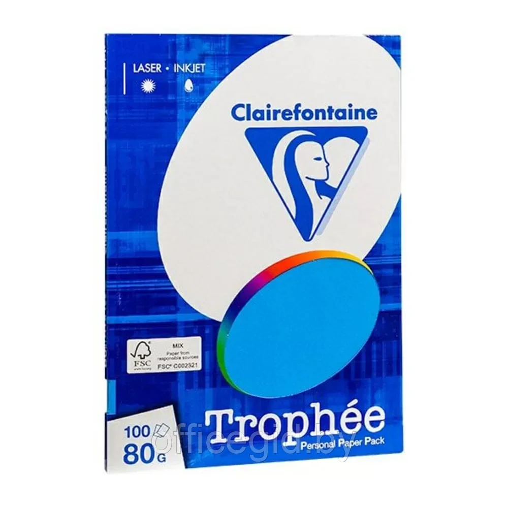Бумага цветная "Trophée", А4, 100 листов, 80 г/м2, ярко-синий - фото 1 - id-p203423612