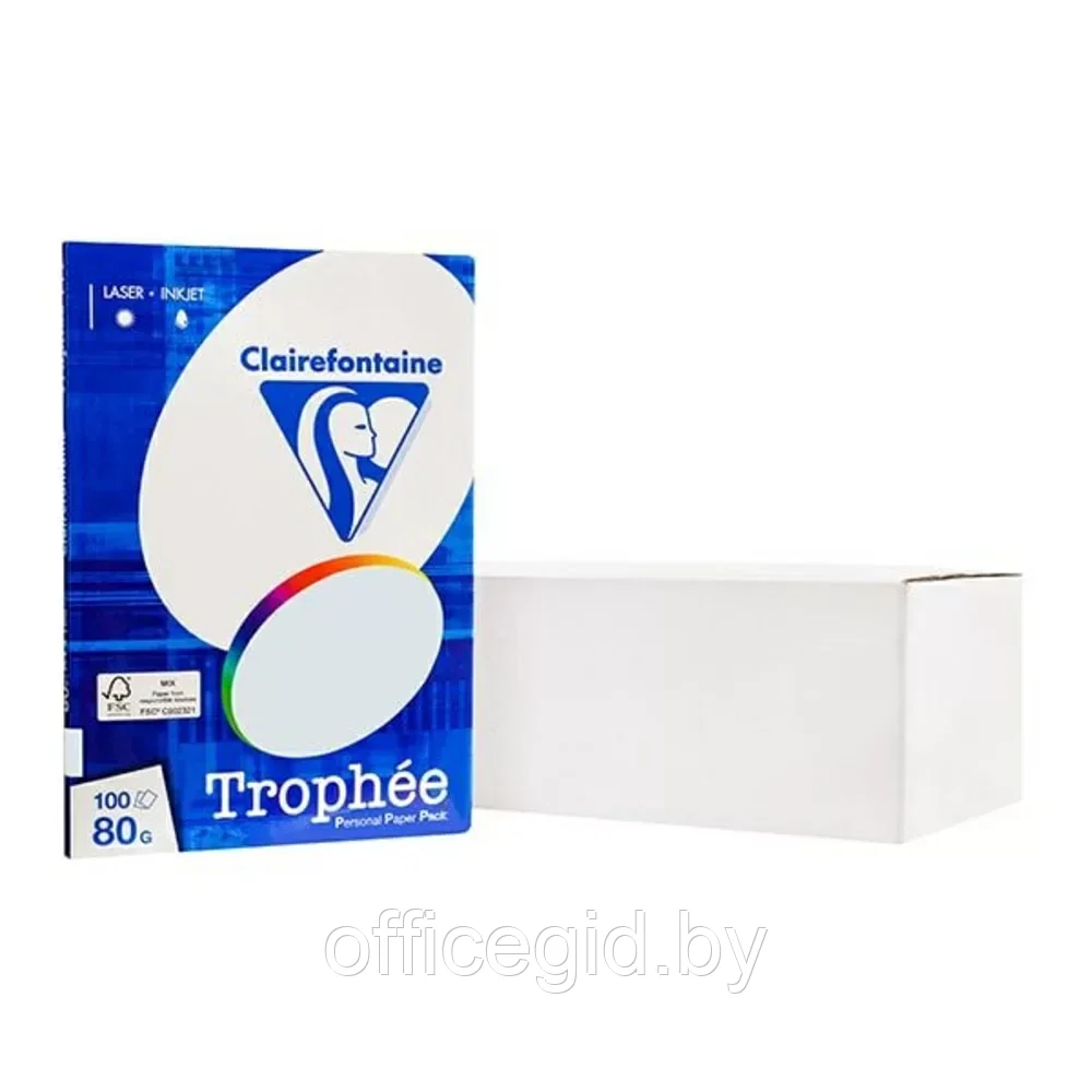 Бумага цветная "Trophée", А4, 100 листов, 80 г/м2, светло-голубой - фото 2 - id-p203423614