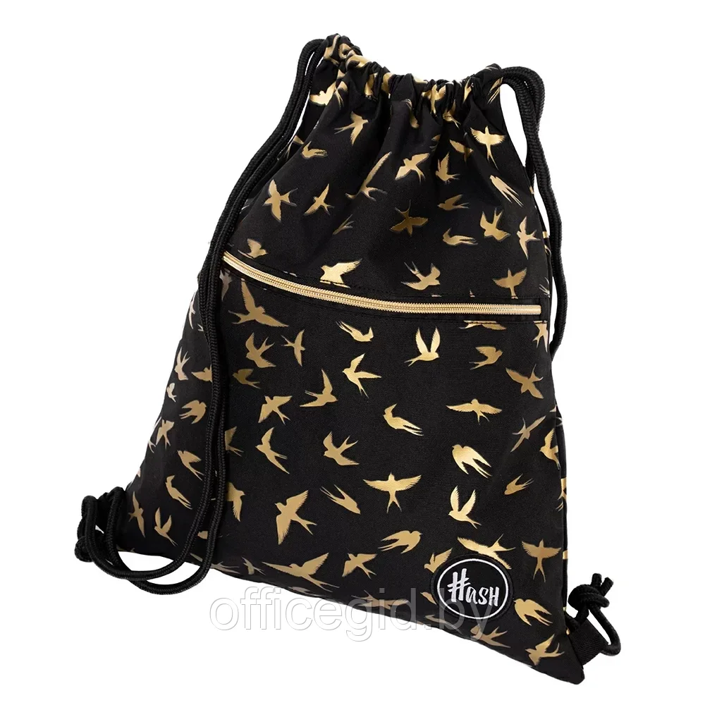 Мешок для обуви "Hash golden birds", чёрный - фото 2 - id-p203428034