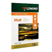 Фотобумага матовая для струйной фотопечати "Lomond", A4, 25 листов, 120 г/м2